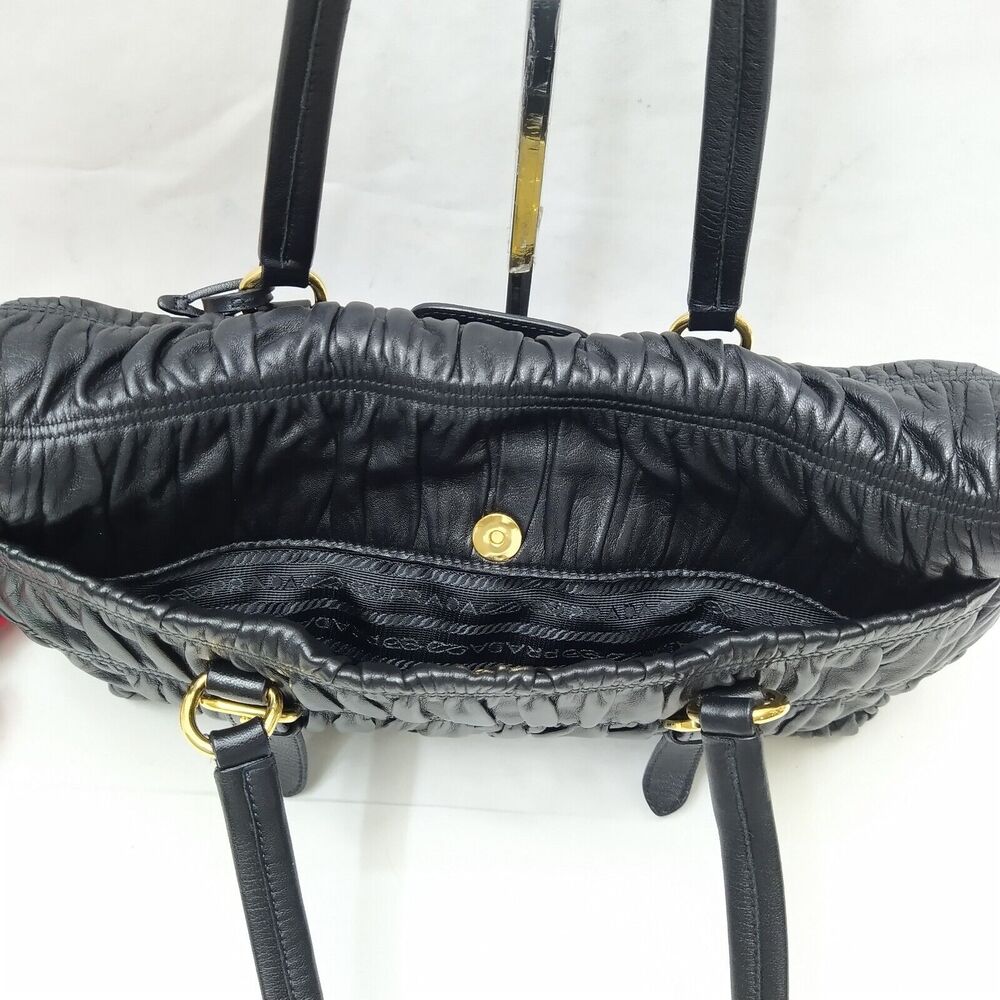 Prada Black Gaufre Nappa Leather Push Lock Double Handle Satchel Shoulder Bag - Picture 9 of 16